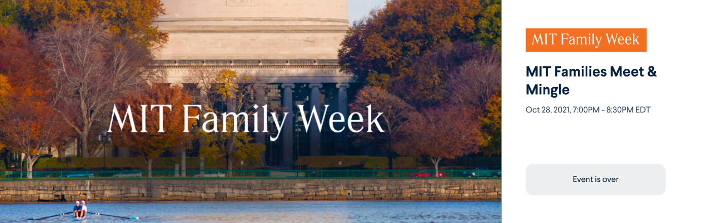 MIT family week logo over a picture of MIT campus